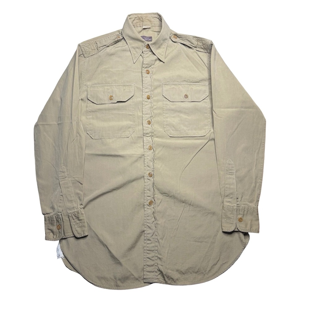 Vintage 40s WWII World War II-era US Army Regulation Officer's Shirt khaki twill